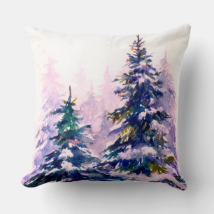 Watercolor Winterwald Weihnachtsbaum modern schlec Kissen