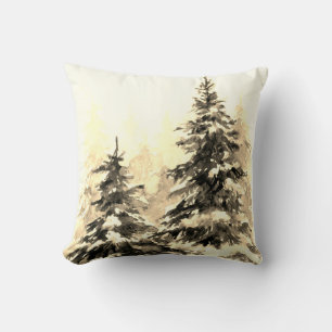 Watercolor Winterwald Weihnachtsbaum modern schlec Kissen