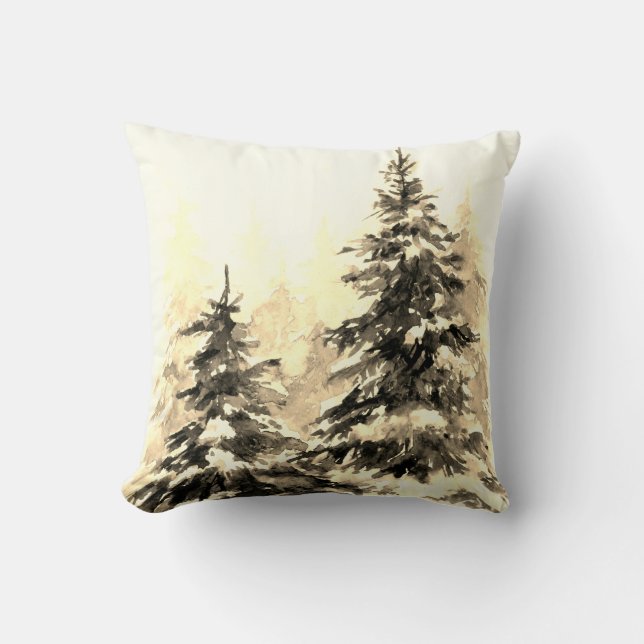 Watercolor Winterwald Weihnachtsbaum modern schlec Kissen (Vorderseite)