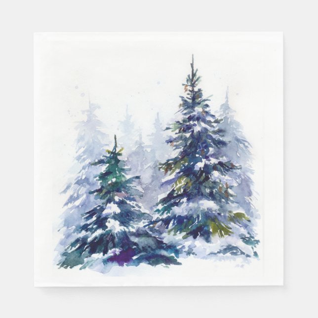 Watercolor Winterwald Weihnachtsbaum modern schlec Serviette (Vorderseite)