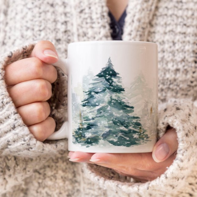 Watercolor Winterwaldbaum Kaffeetasse (Von Creator hochgeladen)