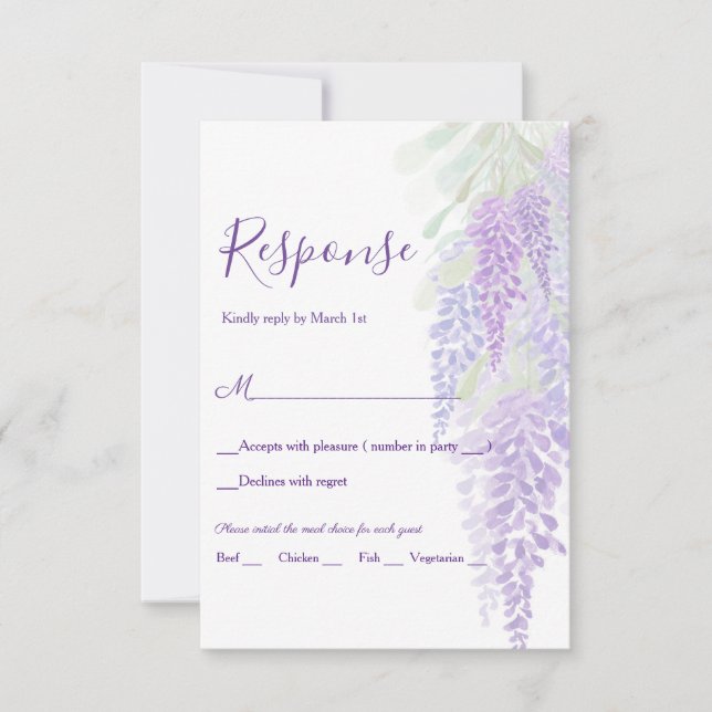 Watercolor Wisteria Bloms Romantische Hochzeit RSVP Karte (Vorderseite)
