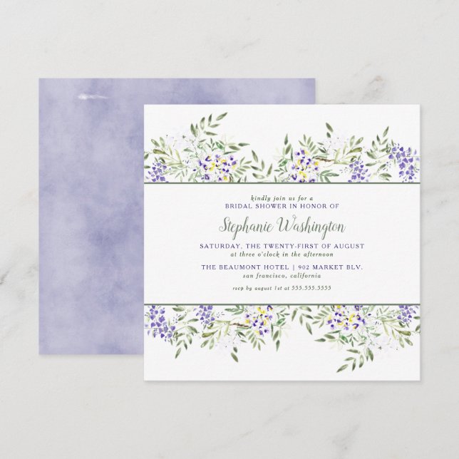 Watercolor Wisteria Brautparty| Platz Einladung (Vorne/Hinten)