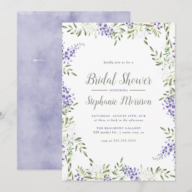 Watercolor Wisteria Bridal Dusche Einladung (Vorne/Hinten)