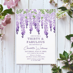 Watercolor Wisteria Dreißig und fabelhaft Blumench Einladung