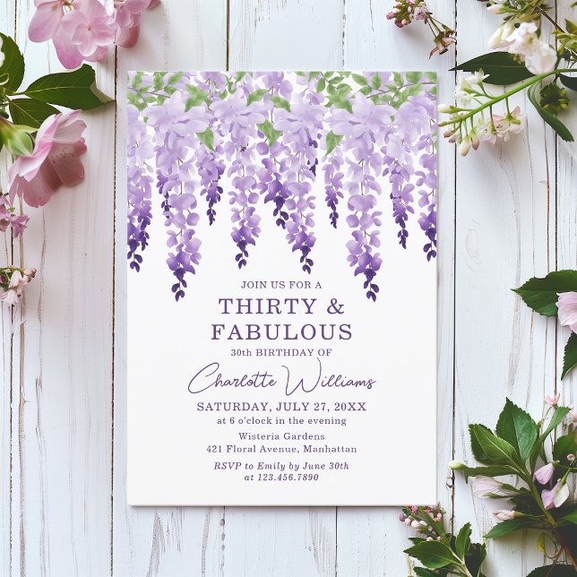 Watercolor Wisteria Dreißig und fabelhaft Blumench Einladung (Von Creator hochgeladen)
