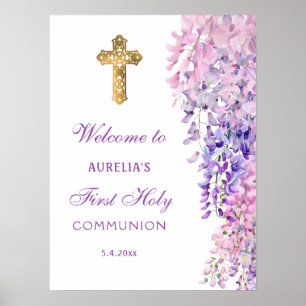 Watercolor Wisteria Erstkommunion Willkommen Poster