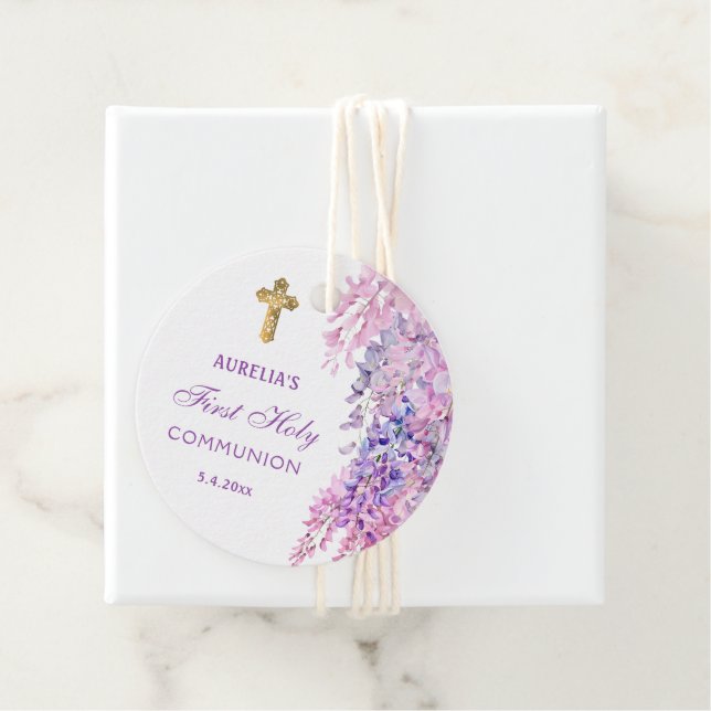 Watercolor Wisteria First Communion Geschenkanhänger (Beispiel)