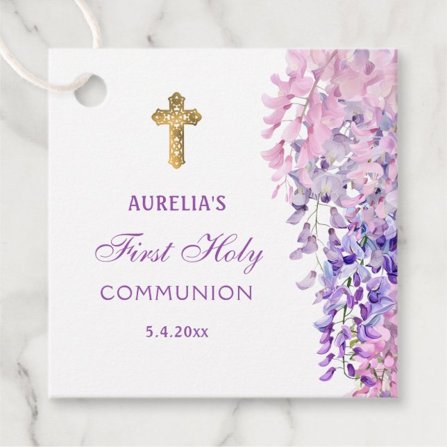 Watercolor Wisteria First Communion Geschenkanhänger (Vorderseite)
