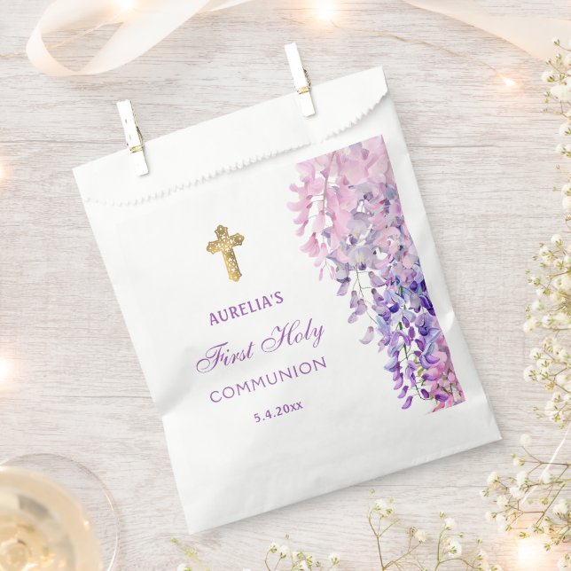 Watercolor Wisteria First Communion Geschenktütchen (Ausgeschnitten)