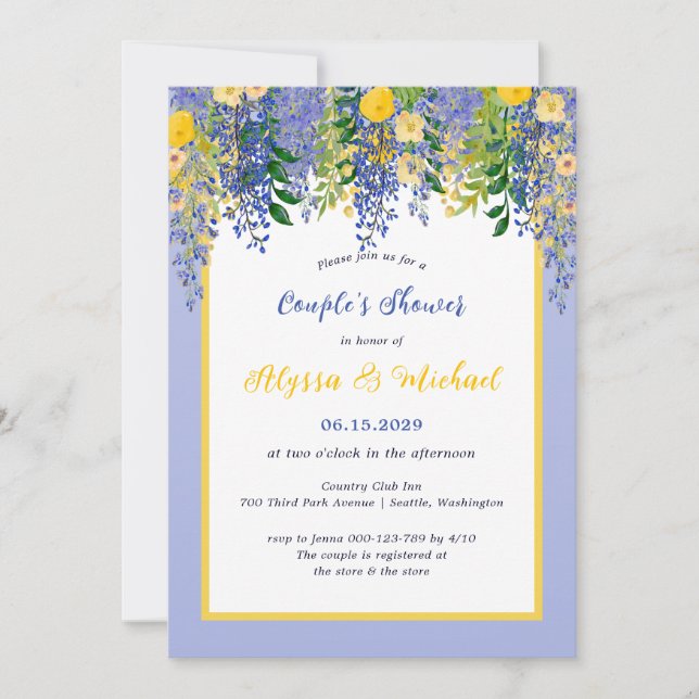 Watercolor Wisteria Floral Couple's Dusche Einladung (Vorderseite)