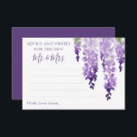 Watercolor Wisteria Lila Lilac Floral Wedding Hinweiskarte<br><div class="desc">Die Watercolor Wisteria Lila Lilac Floral Wedding Advice Cards sind mit eleganten Wisteria-Blume in sanften Lavendel und lila mit grünen Blätter auf weißem Hintergrund mit Platz für Ihre Gäste, um ihre "Ratschläge und Wünsche für den neuen Mr. & Mrs." hinzuzufügen. Ideal für Hochzeit, Brautparty oder Junggeselinnen-Abschied. Personalisieren Sie den Text...</div>