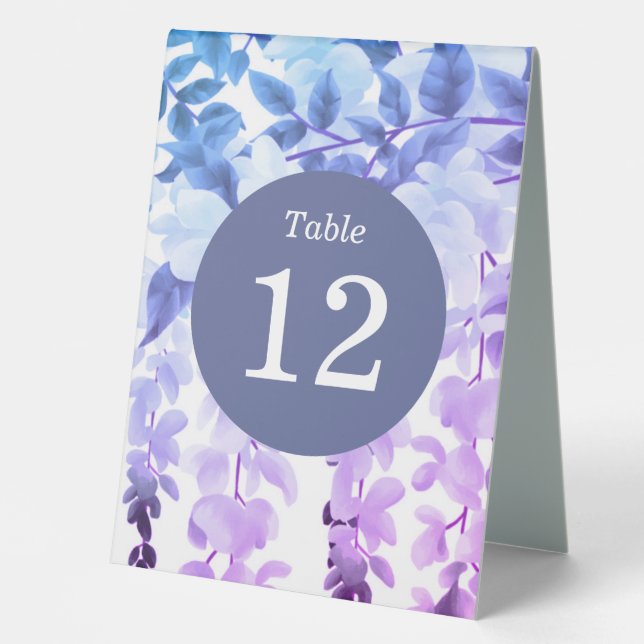 Watercolor Wisteria Lila Tischnummer Tischaufsteller (Vorderseite)