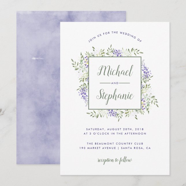 Watercolor Wisteria Rahmen Hochzeit Einladung (Vorne/Hinten)