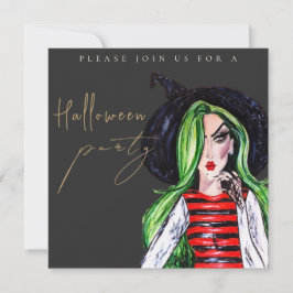 Watercolor Witch Adult Halloween Party Invitation Einladung