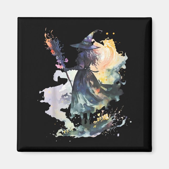 Watercolor Witch Halloween Fall Autumn Art Paintin Magnet (Vorne)