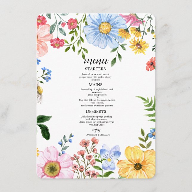 Watercolor Wloral Wedding Menükarte (Vorderseite)