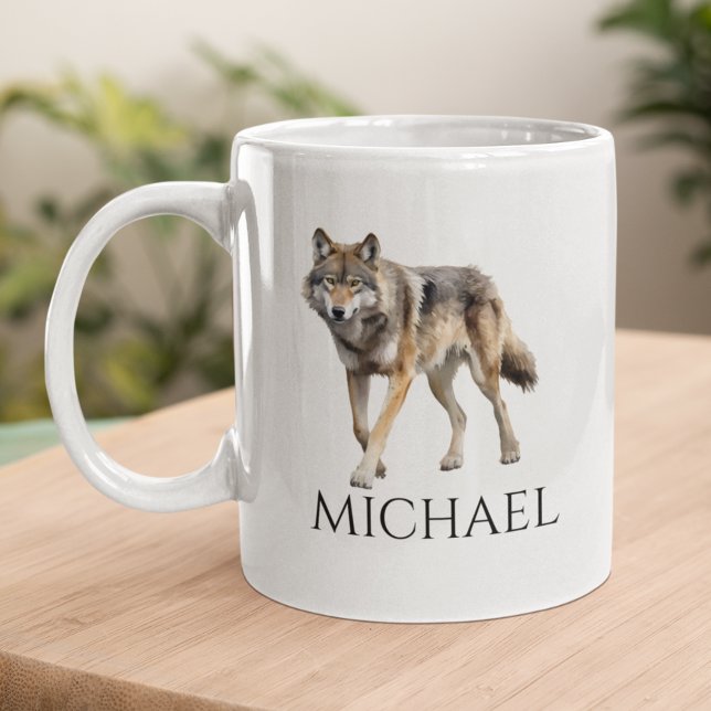 Watercolor Wolf Art Monogram Personalisiert Kaffeetasse (Von Creator hochgeladen)