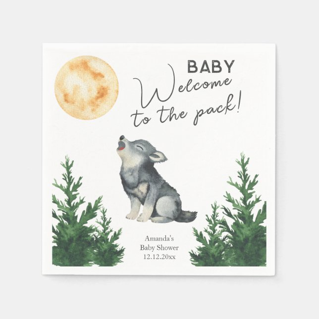 Watercolor Wolf Baby Shower  Serviette (Vorderseite)