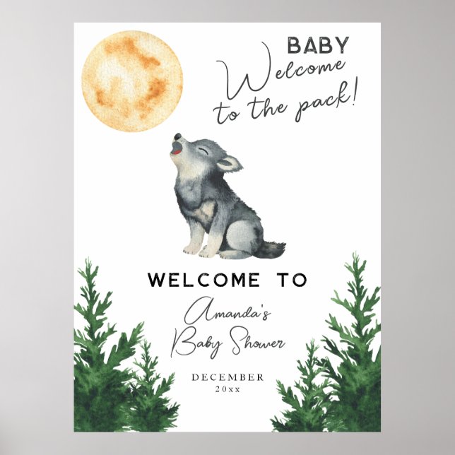 Watercolor Wolf Baby shower Welcome Poster (Vorne)