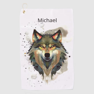 Watercolor Wolf Earths Tones Golfhandtuch