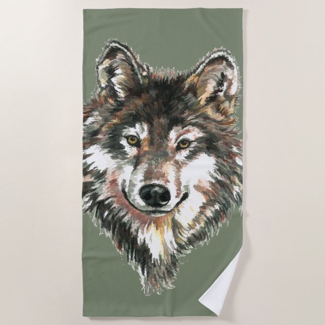 Watercolor Wolf Natur Art Beach Handtuch (Vorderseite)