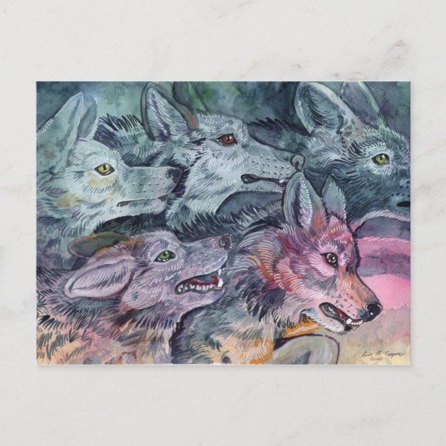 Watercolor Wolf Pack Postkarte (Vorderseite)