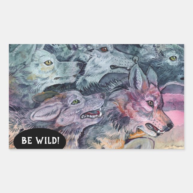 Watercolor Wolf Pack Rechteckiger Aufkleber (Vorderseite)