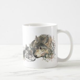 Watercolor Wolf Parent Cubs Kaffeetasse