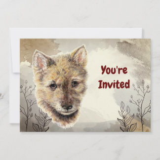 Watercolor Wolf Pup Animal Custom Birthday Einladung