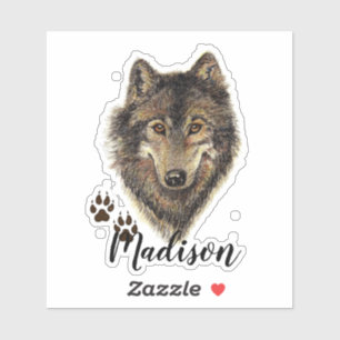 Watercolor-Wolf spürt Tierindividuellen Namen auf Aufkleber