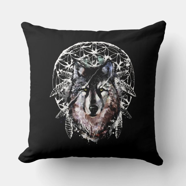 Watercolor Wolf Wild Spirit Animal Kissen (Vorderseite)