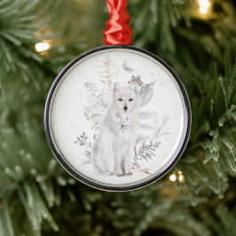 Watercolor Wolf Winter Grün Ornament Aus Metall