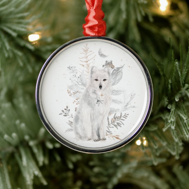 Watercolor Wolf Winter Grün Ornament Aus Metall (Baum)