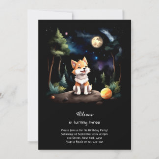 Watercolor Wolf zum Geburtstag Einladung