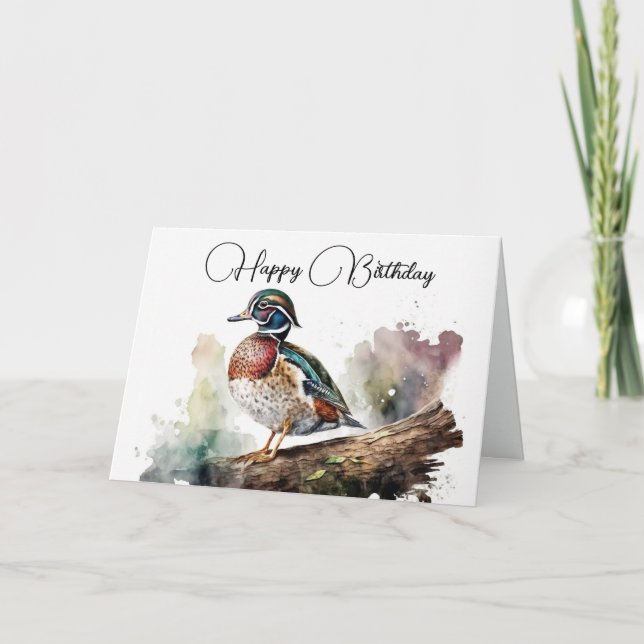 Watercolor Wood Duck Birthday Karte (Vorderseite)