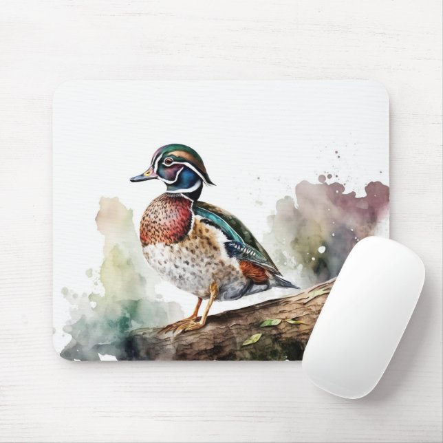 Watercolor Wood Duck Mousepad (Mit Mouse)