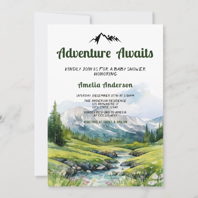 Watercolor Woodland Adventure erwartet Baby Shower Einladung (Vorderseite)