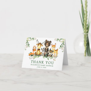 Watercolor Woodland Animals Baby Shower Dankeskarte