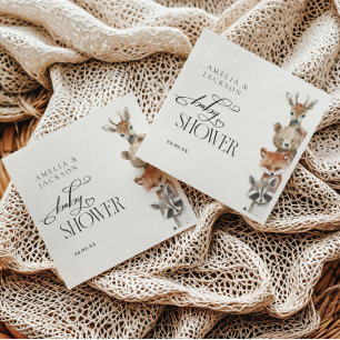 Watercolor Woodland Animals Moderne Babydusche Serviette