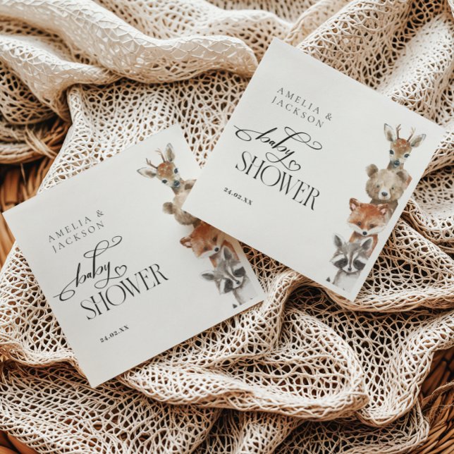 Watercolor Woodland Animals Moderne Babydusche Serviette (Von Creator hochgeladen)