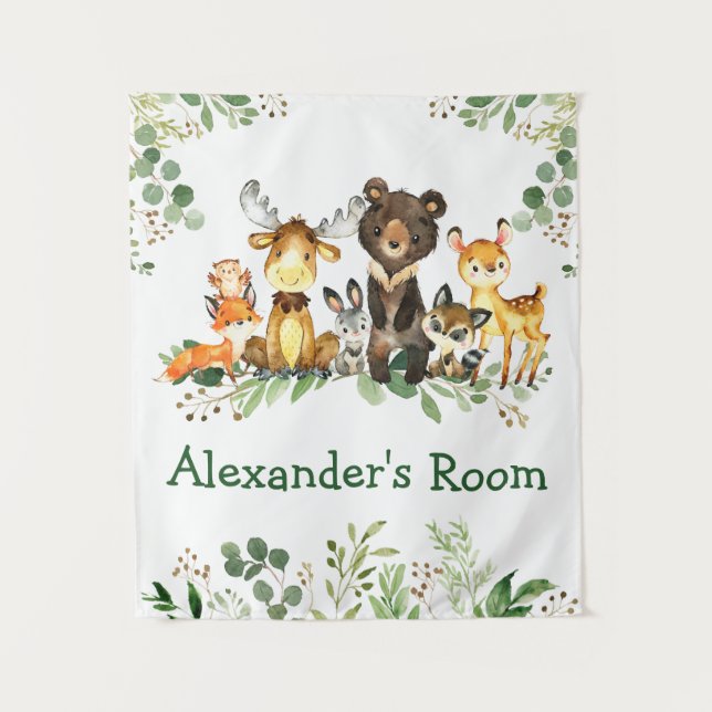 Watercolor Woodland Animals Wandteppich (Vorderseite)