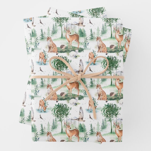 Watercolor Woodland Baby Animal Muster Geschenkpapier Set (Beispiel)