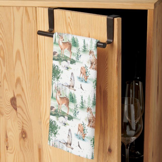 Watercolor Woodland Baby Animal Muster Geschirrtuch (Drittel gefaltet)