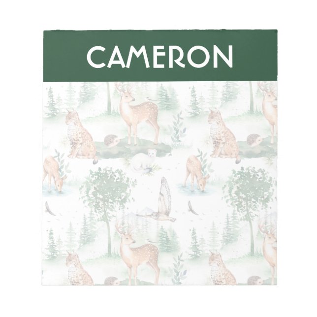 Watercolor Woodland Baby Animal Muster Notizblock (Vorderseite)