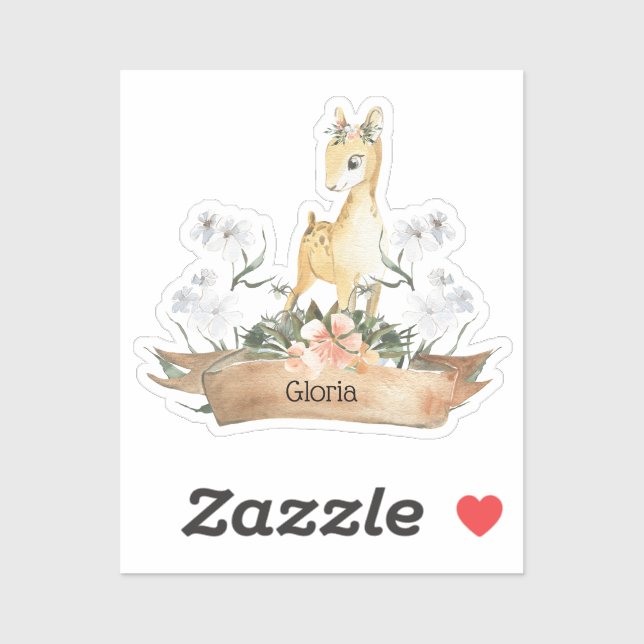 Watercolor Woodland Baby Fawn Individuelle Name Aufkleber (Blatt)