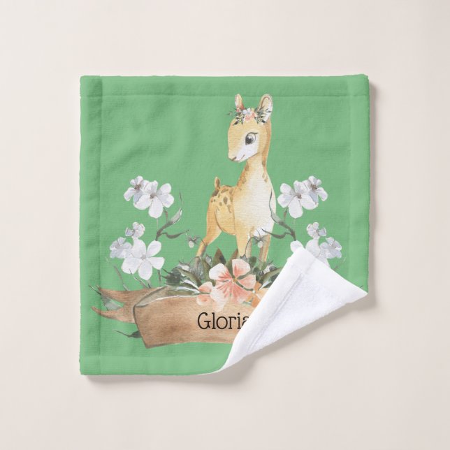 Watercolor Woodland Baby Fawn Individuelle Name Waschlappen (Waschlappen)