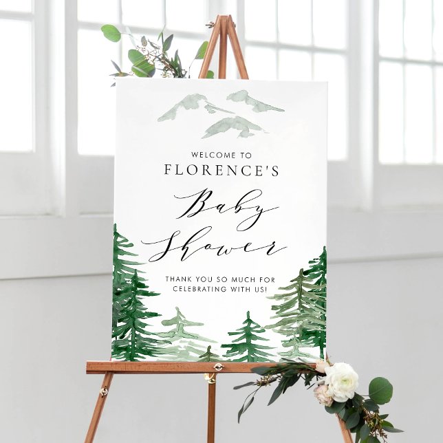 Watercolor Woodland Babydusche Begrüßungszeichen Poster (Von Creator hochgeladen)