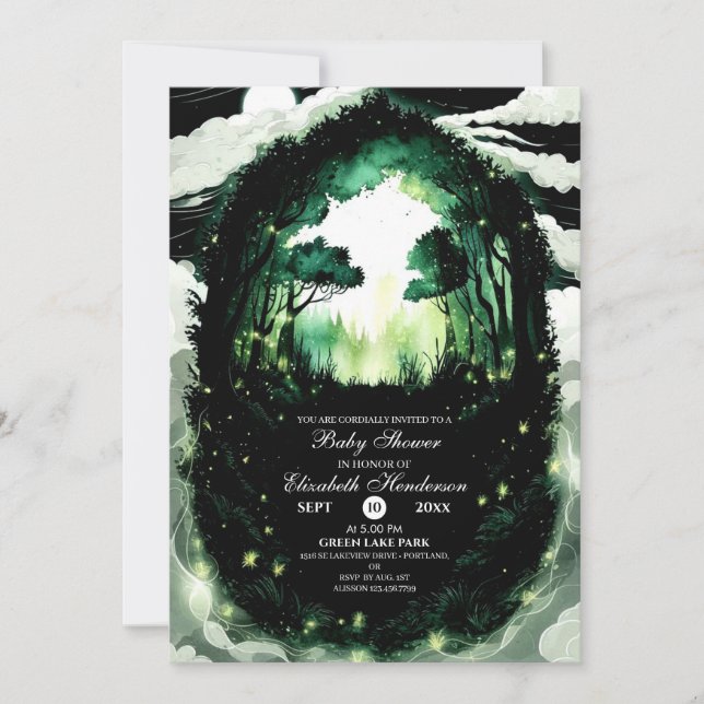 Watercolor Woodland Babydusche Einladung (Vorderseite)