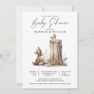 Watercolor Woodland Bear Baby Dusche Einladung